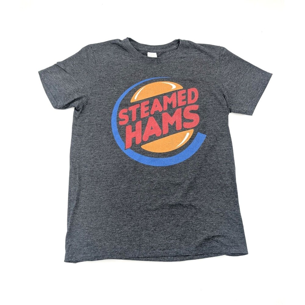 Steamed Hams BK Gildan Softstyle Short Sleeve Crewneck Grey T-Shirt Size Medium